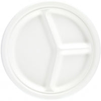 10" Bagasse 3 Compartment Round Plate - 500pk